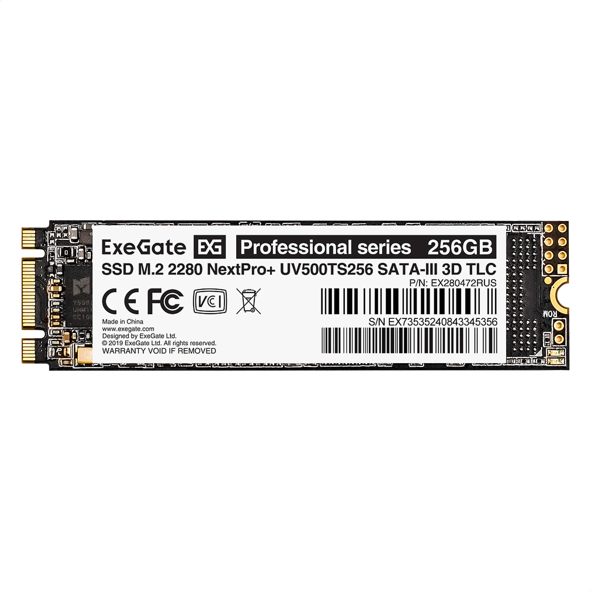 Накопитель SSD M.2 2280 256GB ExeGate NextPro+ UV500TS256 (SATA-III, 22x80mm, 3D TLC)