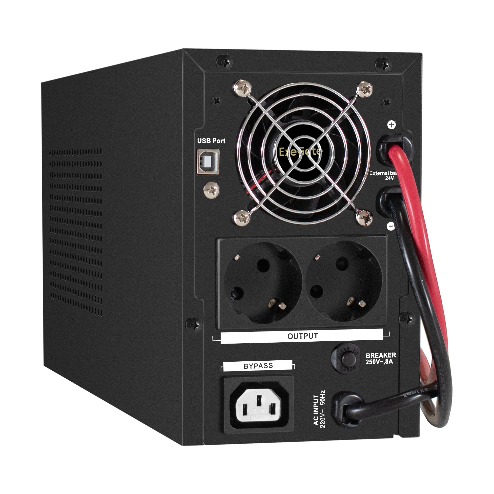 ИБП (инвертор, синус, для котла) ExeGate SineTower SZ-1000.LCD.AVR.2SH.1C13.USB <1000VA/800W, чистая синусоида, LCD дисплей, AVR, 2*Schuko+1*C13, USB, линейно-интерактивный, внешняя батарея 24В до 200Ач, Black>