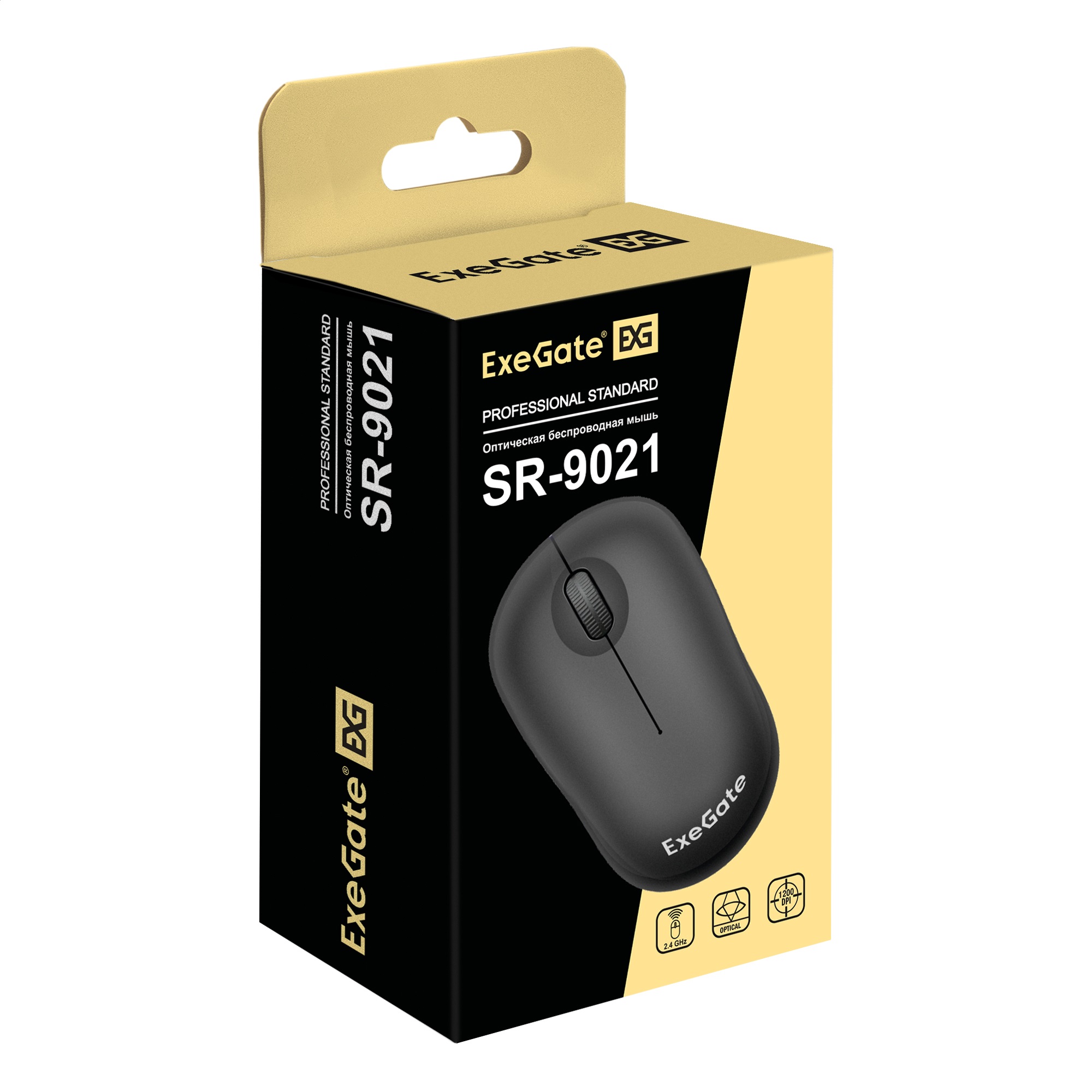 Беспроводная мышь ExeGate Professional Standard SR-9021 (радиоканал 2,4 ГГц, USB, оптическая, 1200dpi, 3D, 3 кнопки и колесо прокрутки, черная, Color Box)