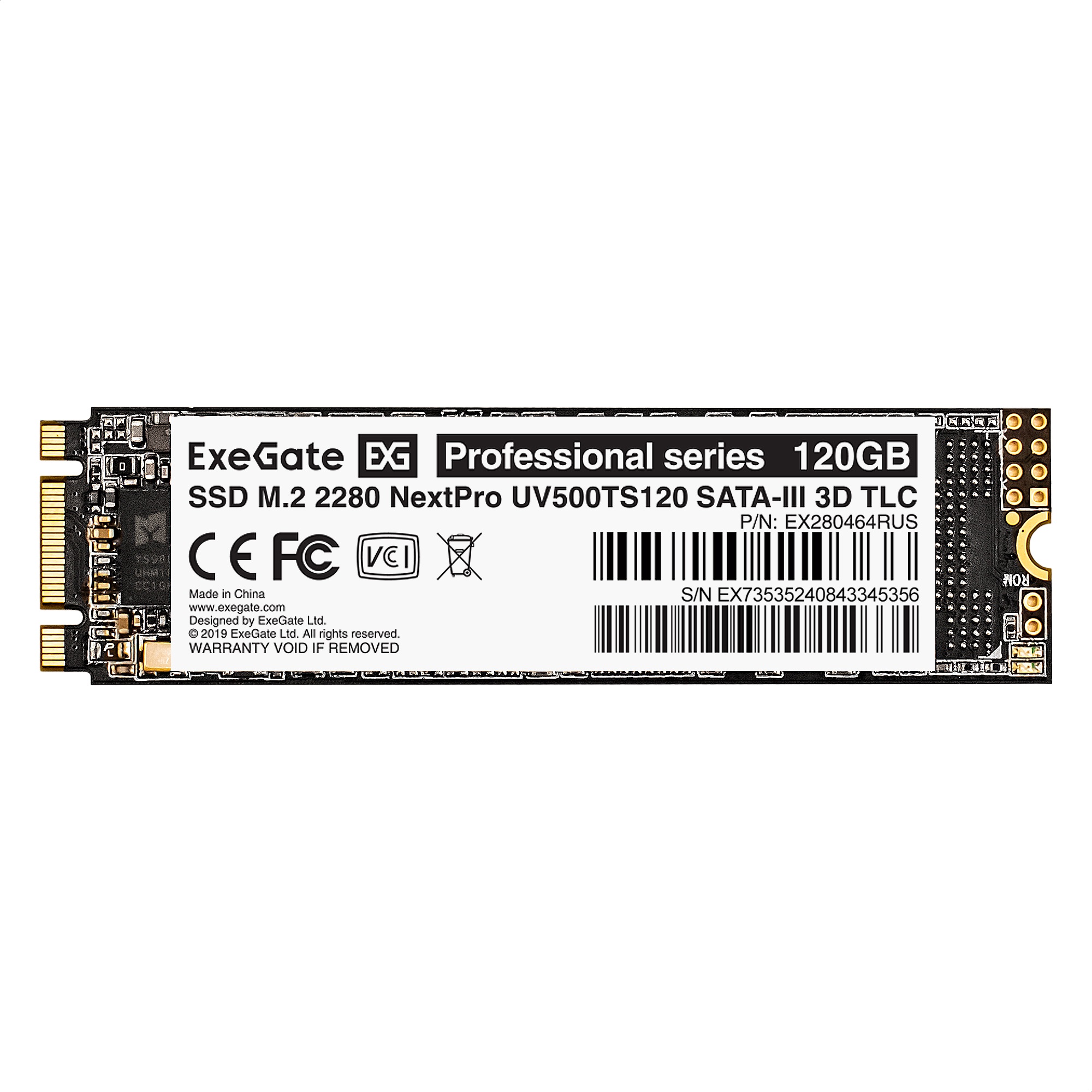 Накопитель SSD M.2 2280 120GB ExeGate NextPro UV500TS120 (SATA-III, 22x80mm, 3D TLC)