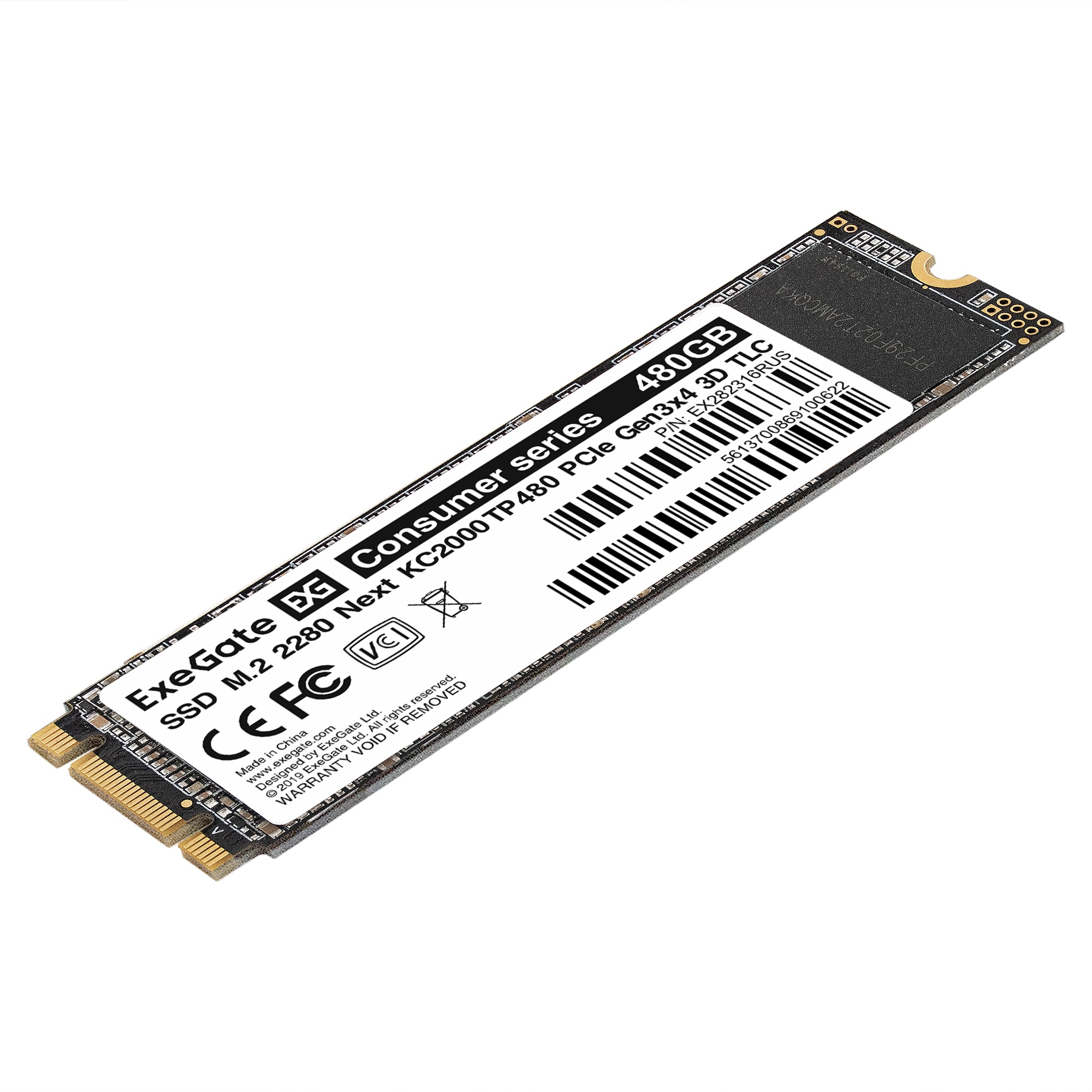 Накопитель SSD M.2 2280 480GB ExeGate Next KC2000TP480 (PCIe Gen3x4, NVMe, 22x80mm, 3D TLC)