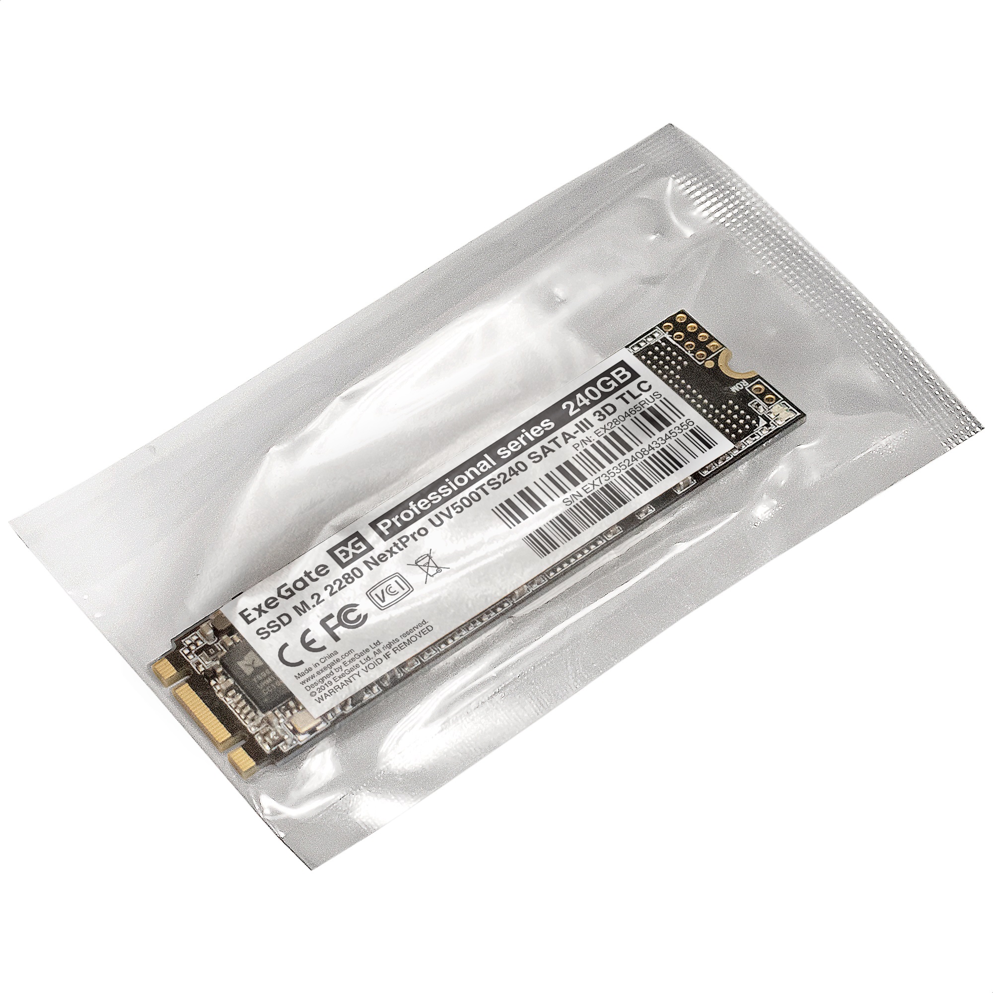 Накопитель SSD M.2 2280 240GB ExeGate NextPro UV500TS240 (SATA-III, 22x80mm, 3D TLC)