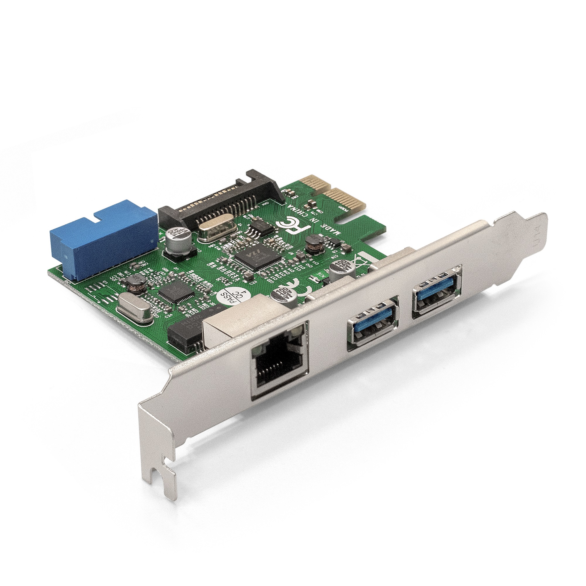 Контроллер сетевой ExeGate EXE-362 (PCI-E x1 v2.0, LAN UTP 1000Mbps + 2*USB3.0 ext. + 1*19pin int. (внутренние коннекторы для подключения 2*USB3.0 портов на корпусе), разъем доп.питания, Chipset VL805 + RTL8153B)