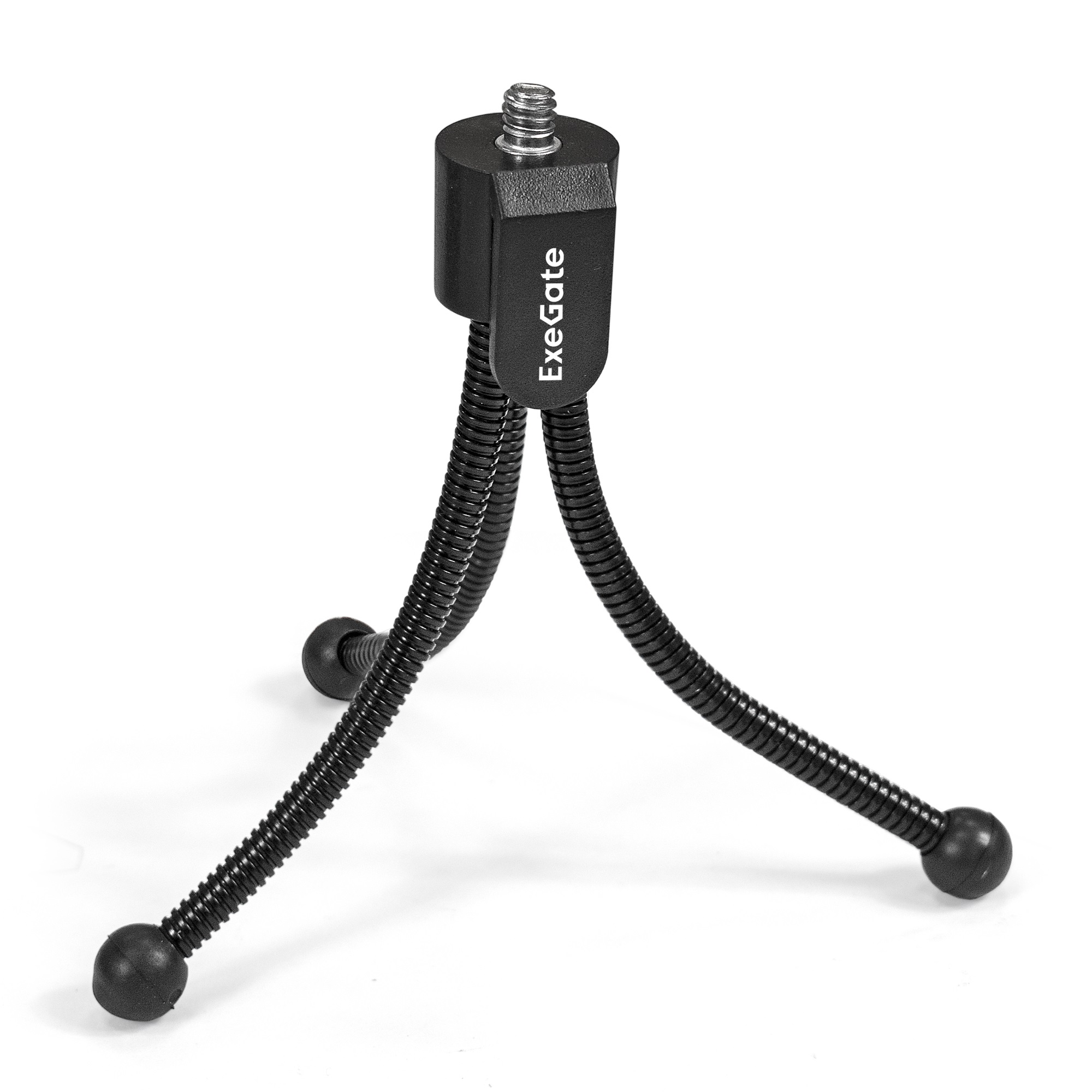 Веб-камера ExeGate BlackView C525 HD Tripod (матрица 1/3" 1,3 Мп, 1280х720, 720P, 30fps, 4-линзовый объектив, шторка, USB, фиксированный фокус, микрофон с шумоподавлением, универсальное крепление, штатив Flex в комплекте, кабель 1,5 м, Windows® 7/8/10/11,