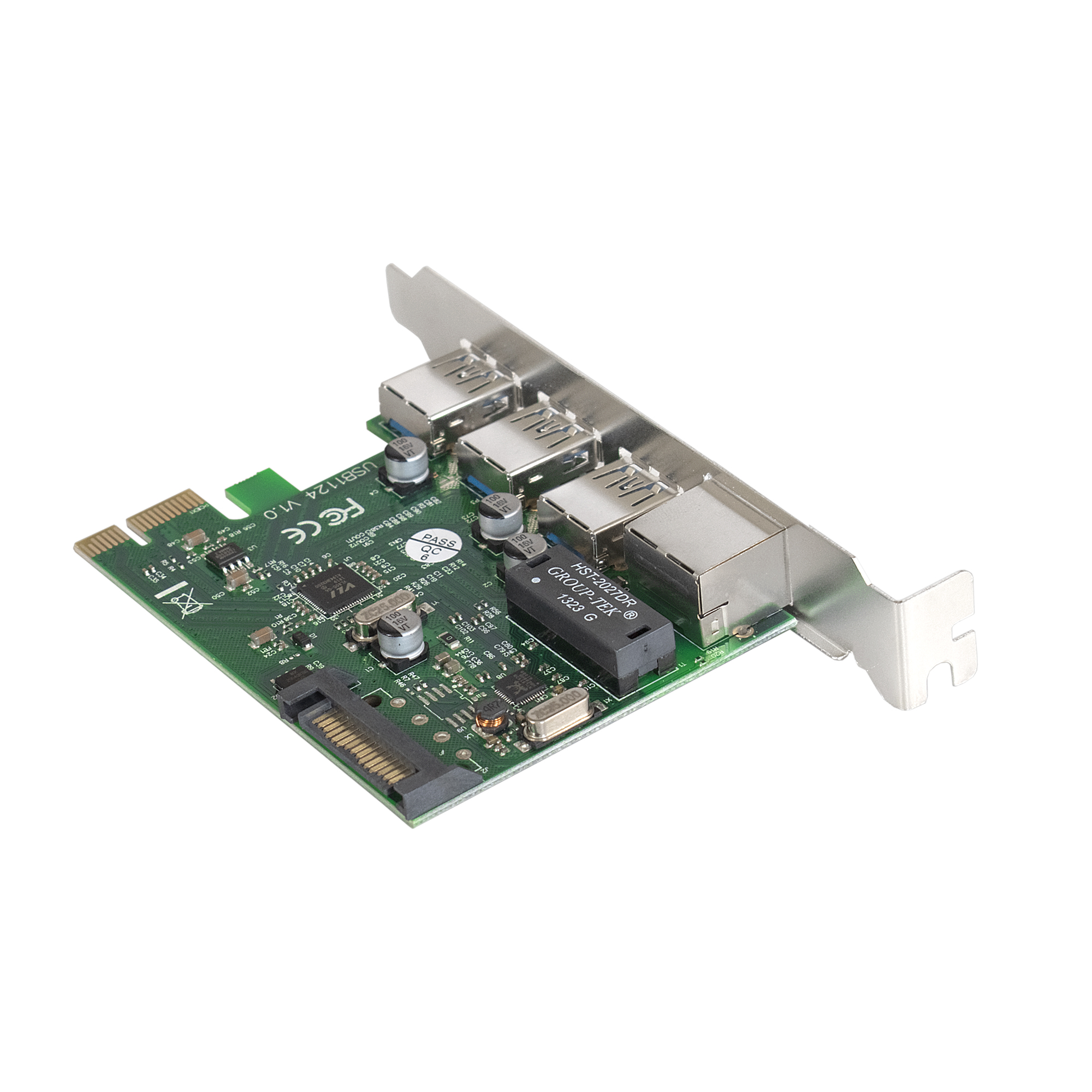 Контроллер сетевой ExeGate EXE-361 (PCI-E x1 v2.0, 3*USB3.0 ext. + LAN UTP 1000Mbps, разъем доп.питания, Chipset VL805 + RTL8153B)