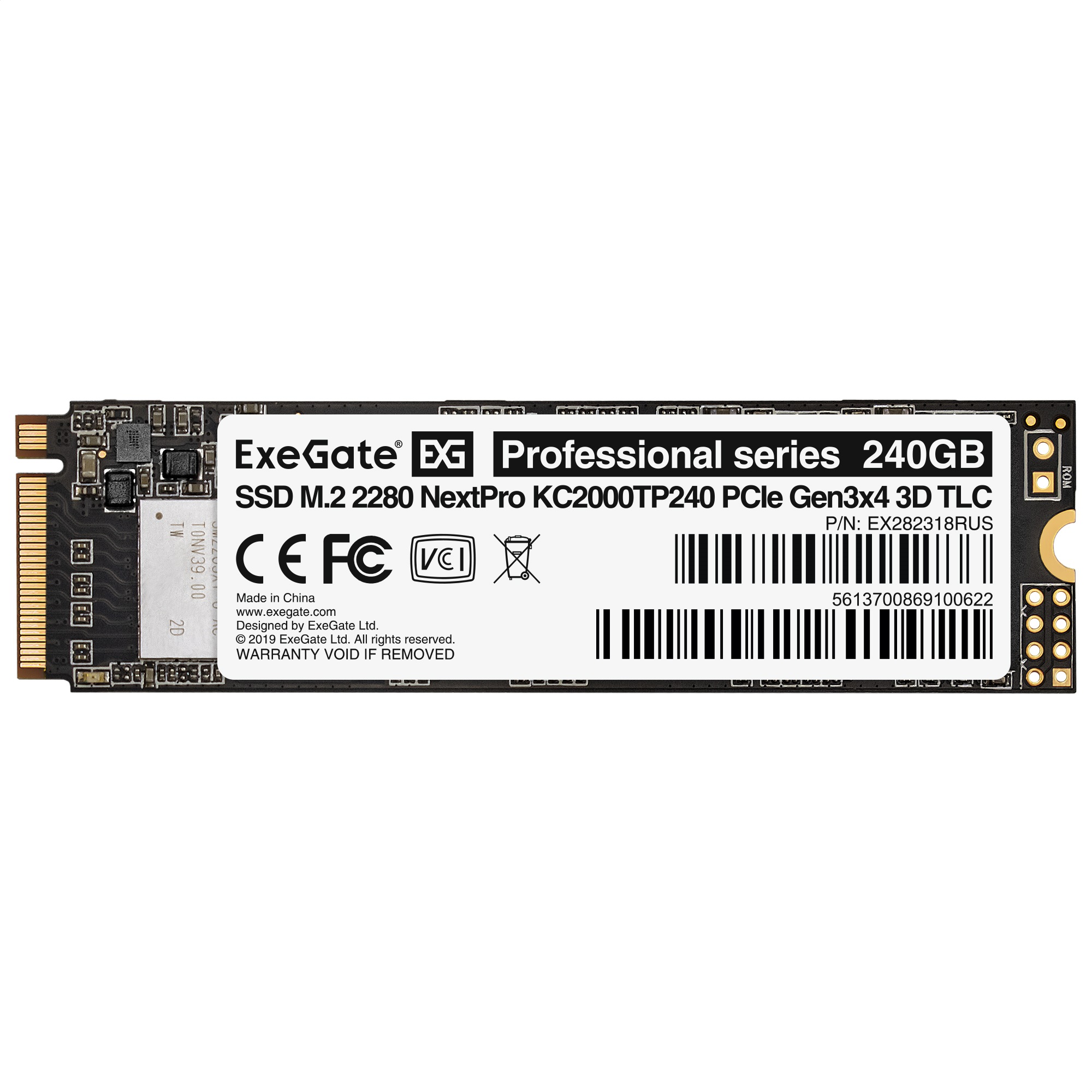 Накопитель SSD M.2 2280 240GB ExeGate NextPro KC2000TP240 (PCIe Gen3x4, NVMe, 22x80mm, 3D TLC)