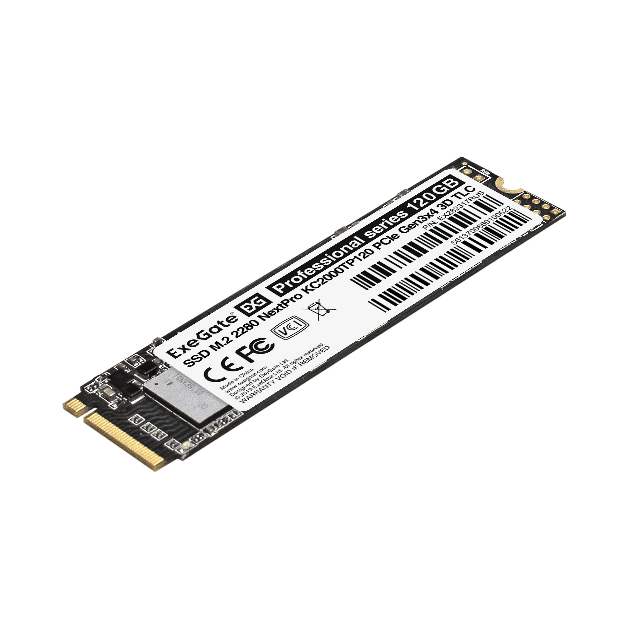 Накопитель SSD M.2 2280 120GB ExeGate NextPro KC2000TP120 (PCIe Gen3x4, NVMe, 22x80mm, 3D TLC)