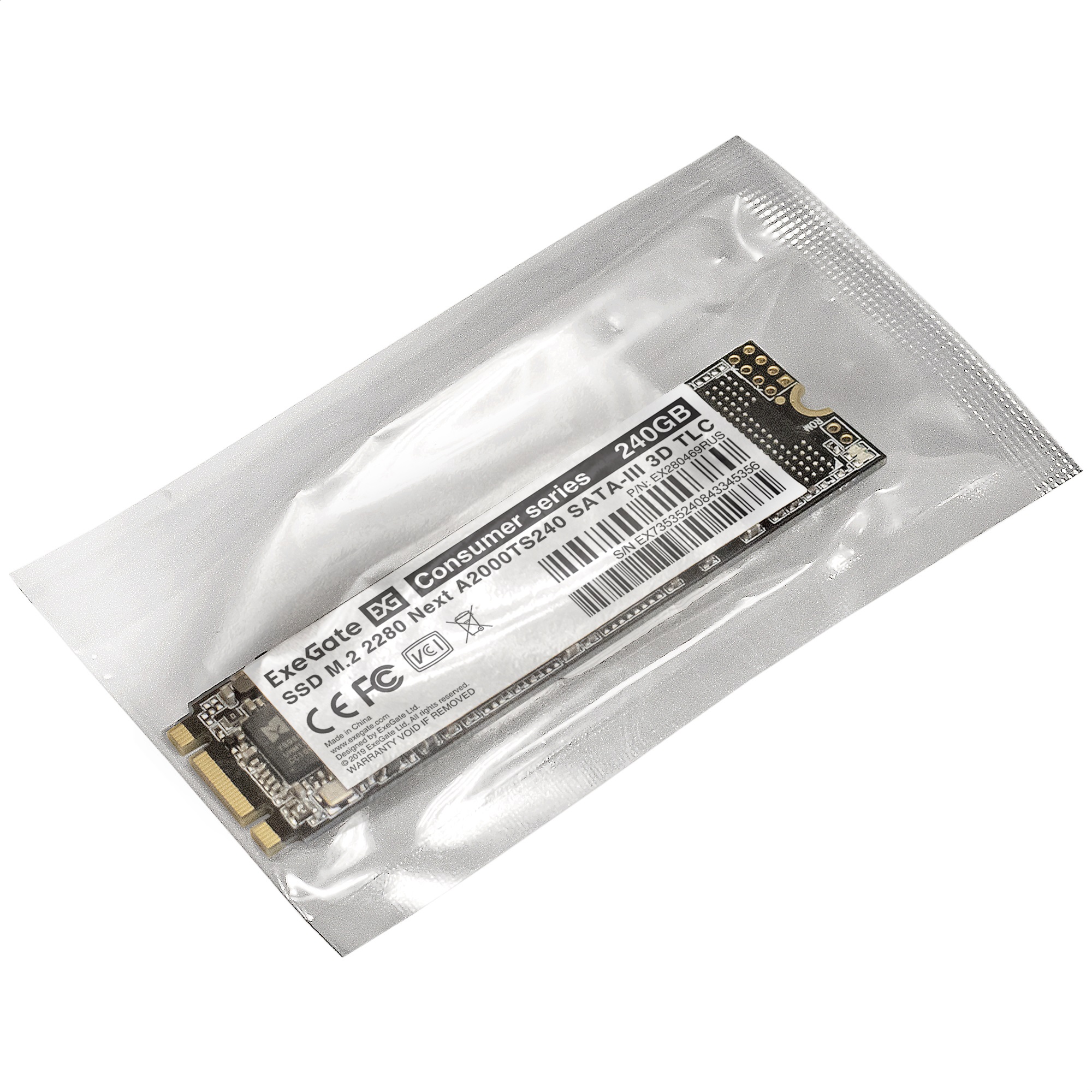 Накопитель SSD M.2 2280 240GB ExeGate Next A2000TS240 (SATA-III, 22x80mm, 3D TLC)