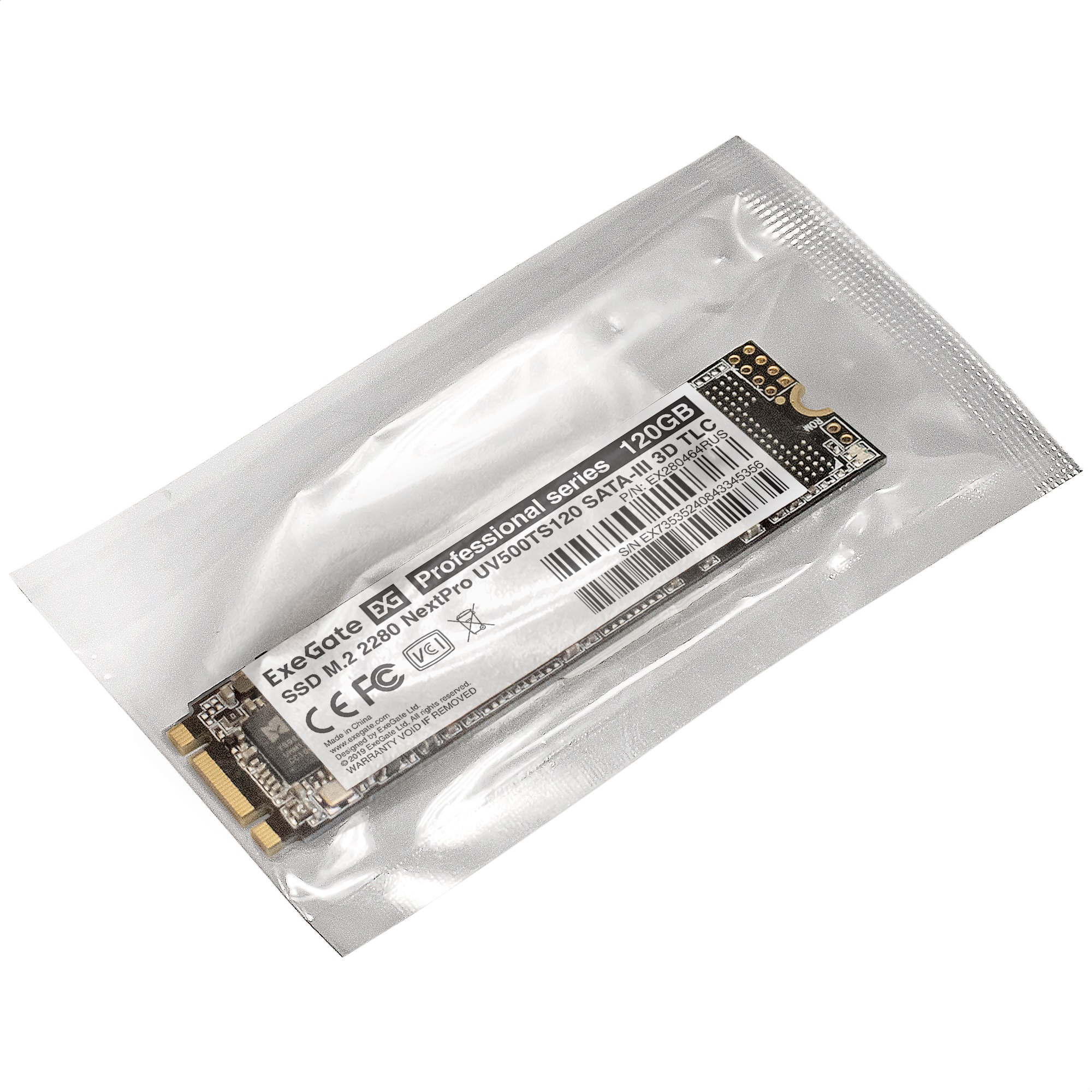 Накопитель SSD M.2 2280 120GB ExeGate NextPro UV500TS120 (SATA-III, 22x80mm, 3D TLC)