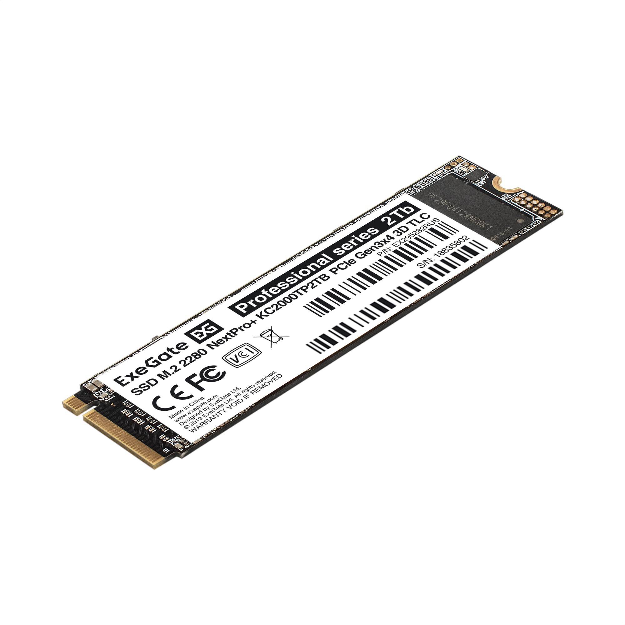 Накопитель SSD M.2 2280 2Tb ExeGate NextPro+ KC2000TP2TB (PCIe Gen3x4, NVMe, 22x80mm, 3D TLC)
