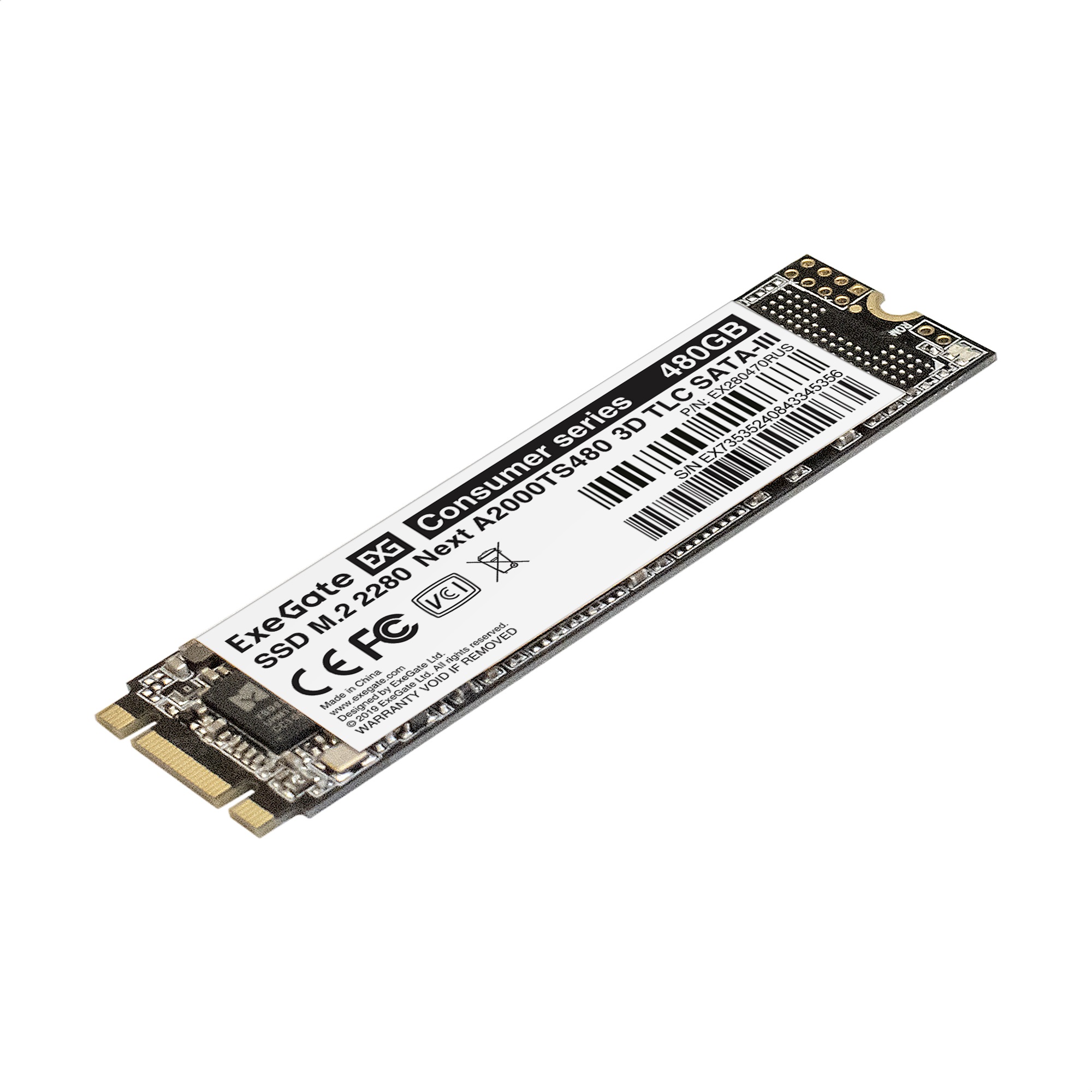 Накопитель SSD M.2 2280 480GB ExeGate Next A2000TS480 (SATA-III, 22x80mm, 3D TLC)