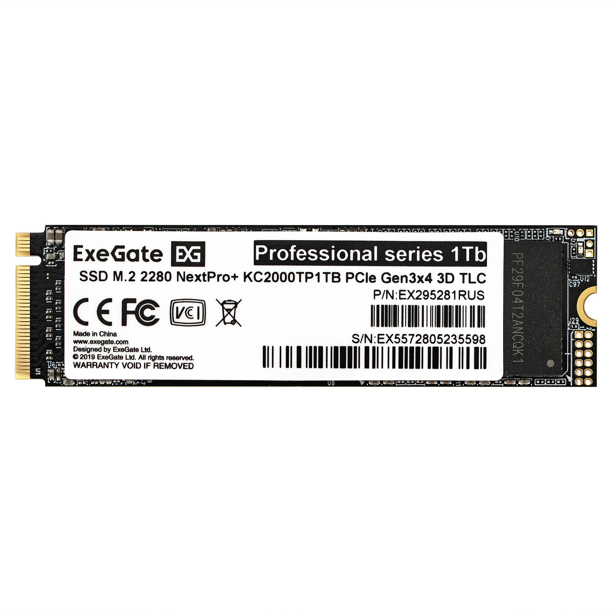 Накопитель SSD M.2 2280 1Tb ExeGate NextPro+ KC2000TP1TB (PCIe Gen3x4, NVMe, 22x80mm, 3D TLC)