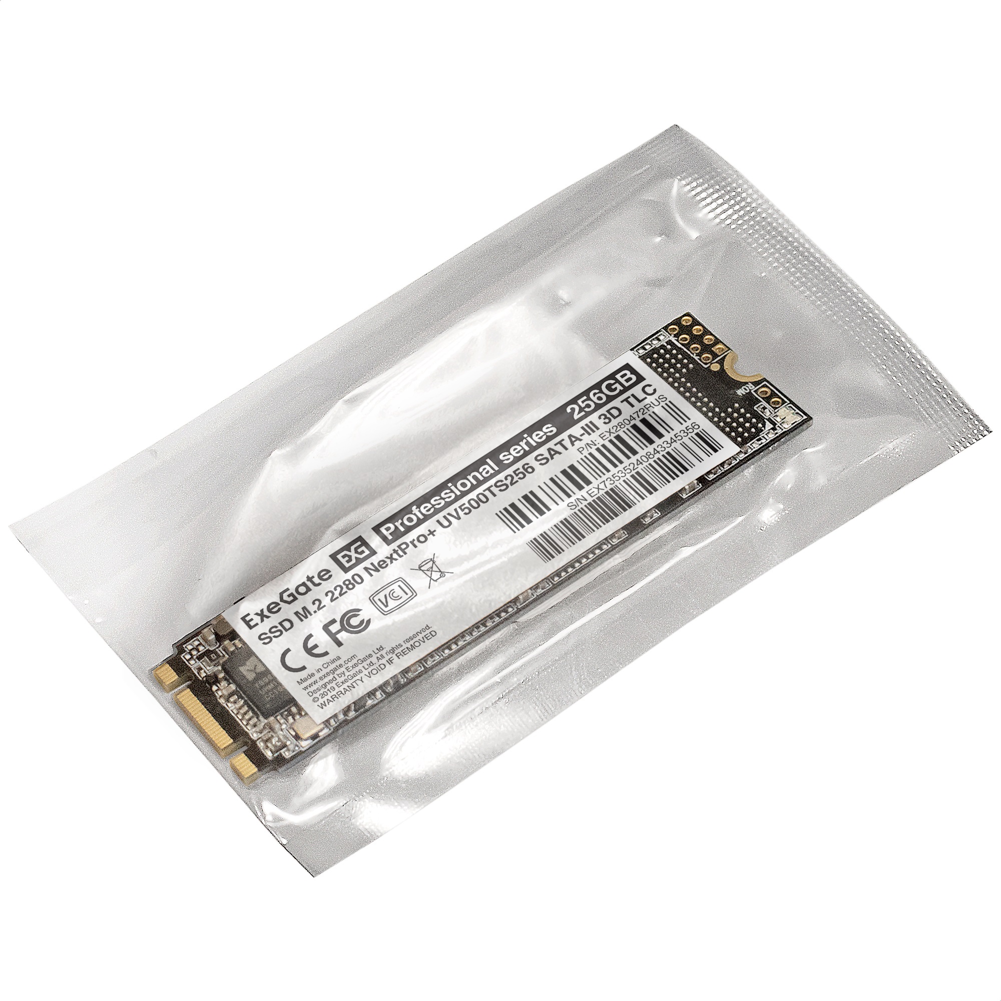 Накопитель SSD M.2 2280 256GB ExeGate NextPro+ UV500TS256 (SATA-III, 22x80mm, 3D TLC)