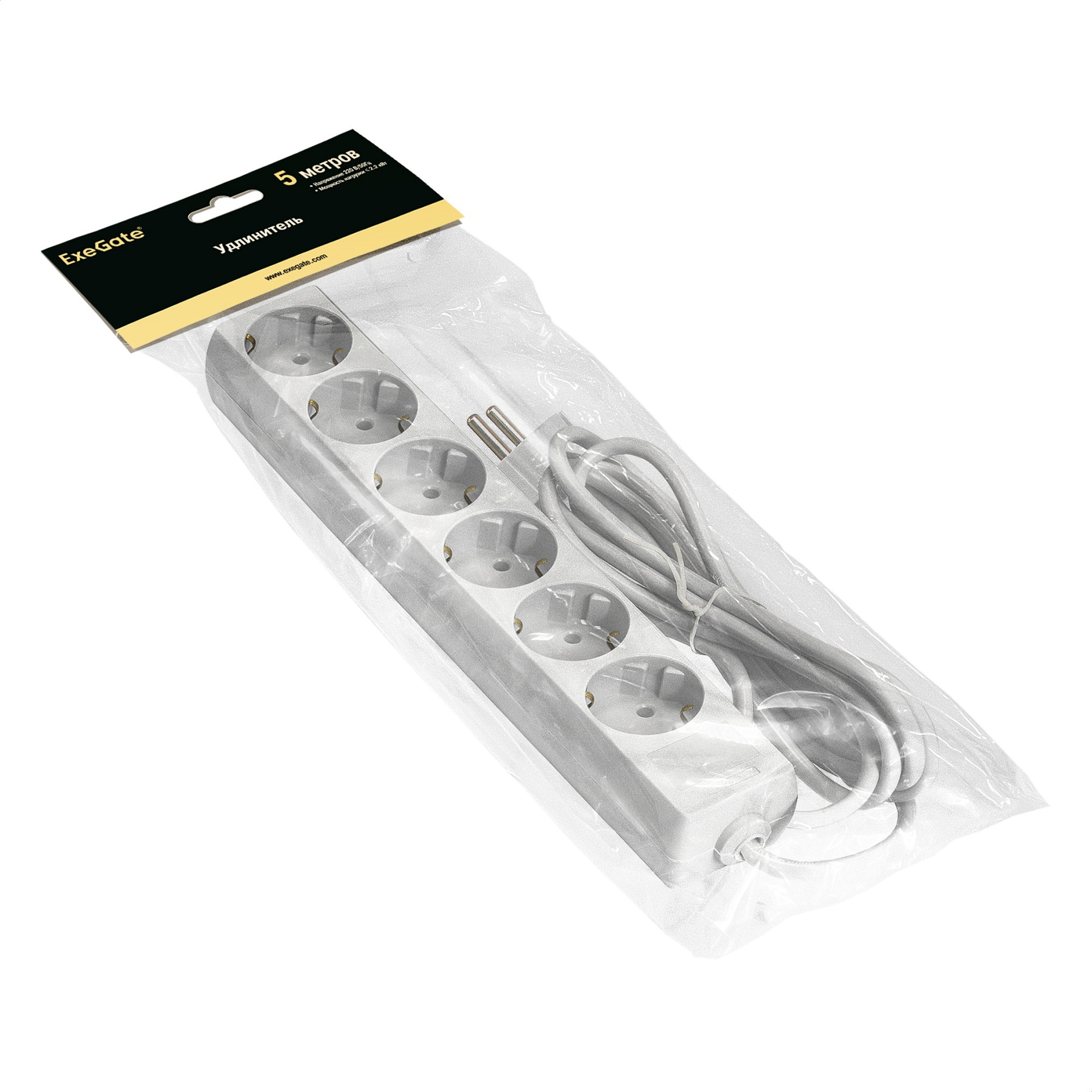 Удлинитель ExeGate ECE-6-5W (6 евророзеток с заземлением, 5м, белый)