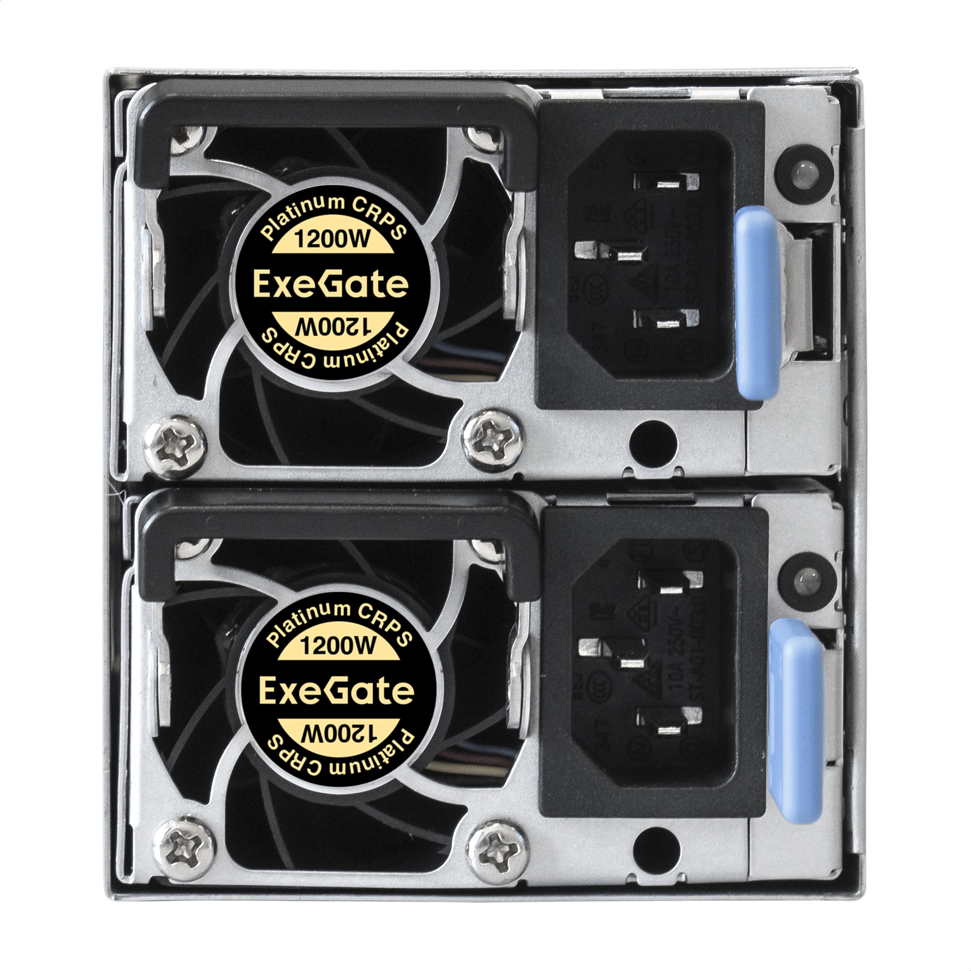 Серверный БП с резервированием 2U Redundant 2x1200W ExeGate Industrial-RTS1200 (APFC, КПД 94% (80 PLUS Platinum), 4 cm fan, 24pin, 2x(4+4)pin, 2PCIe, 2SATA, 6IDE, Cable Management)