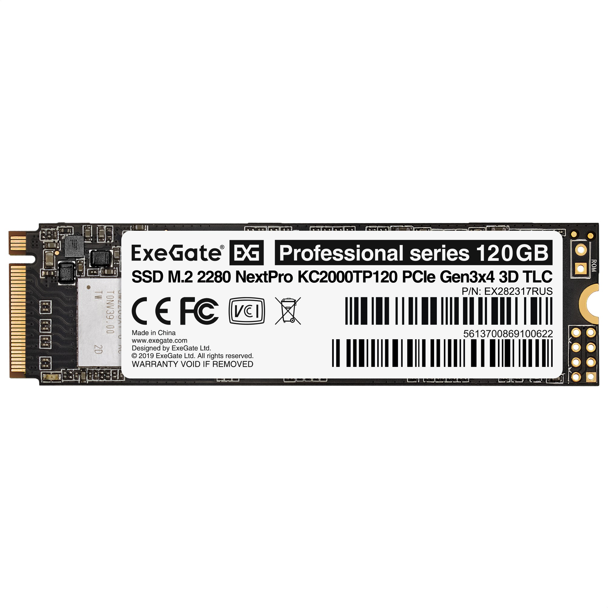 Накопитель SSD M.2 2280 120GB ExeGate NextPro KC2000TP120 (PCIe Gen3x4, NVMe, 22x80mm, 3D TLC)