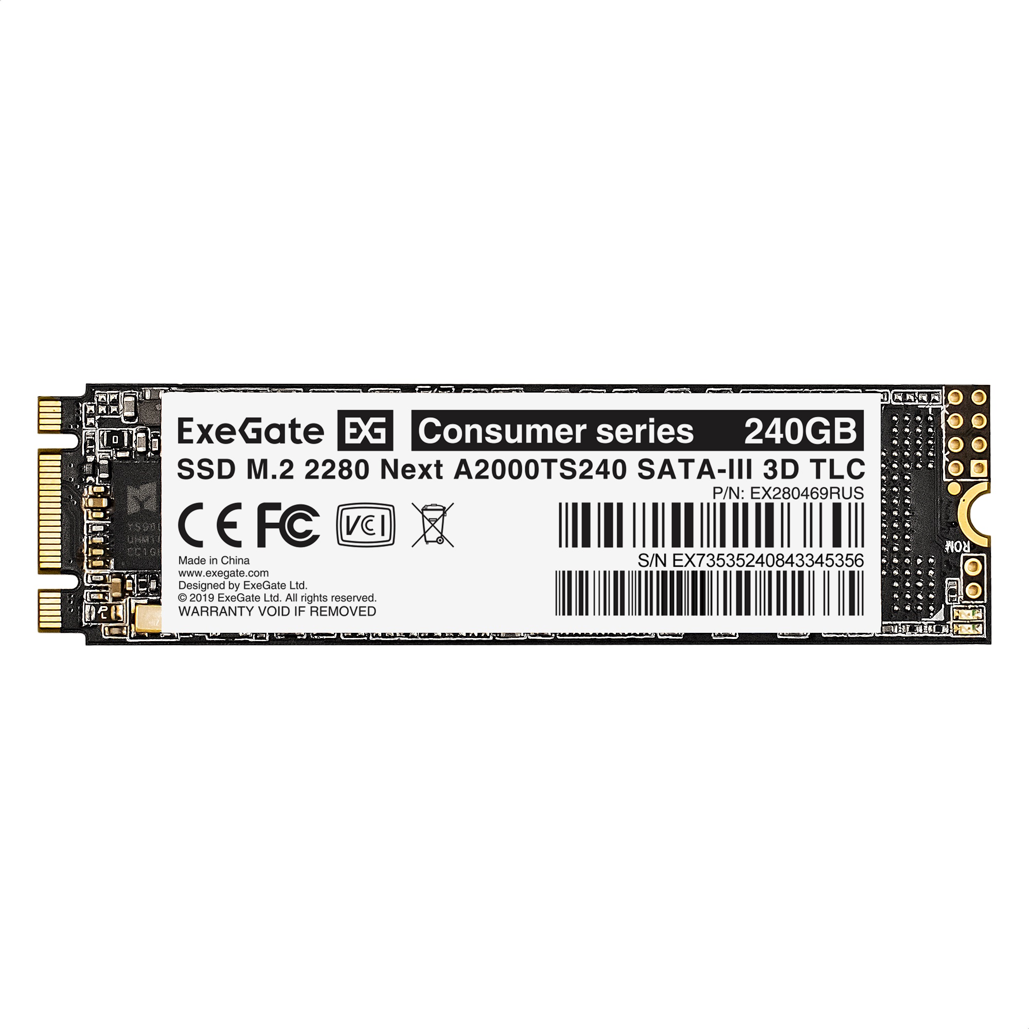 Накопитель SSD M.2 2280 240GB ExeGate Next A2000TS240 (SATA-III, 22x80mm, 3D TLC)