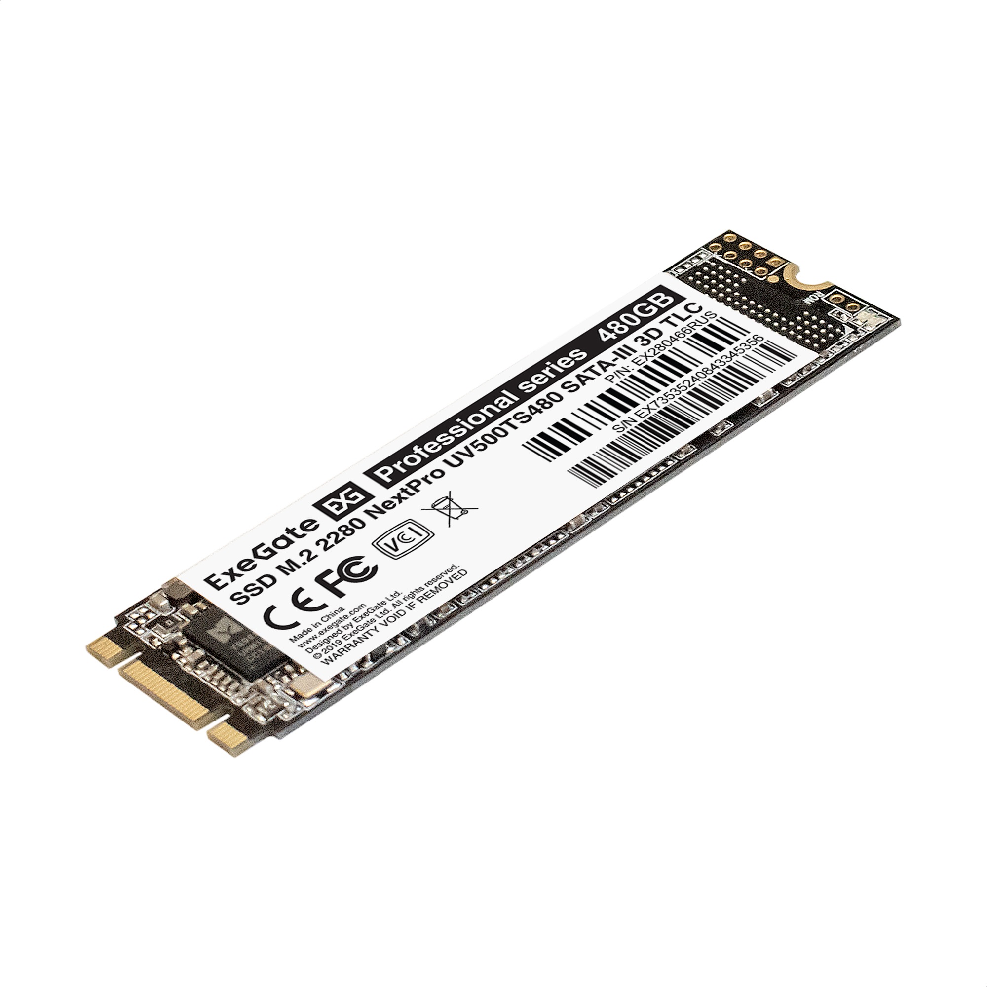 Накопитель SSD M.2 2280 480GB ExeGate NextPro UV500TS480 (SATA-III, 22x80mm, 3D TLC)