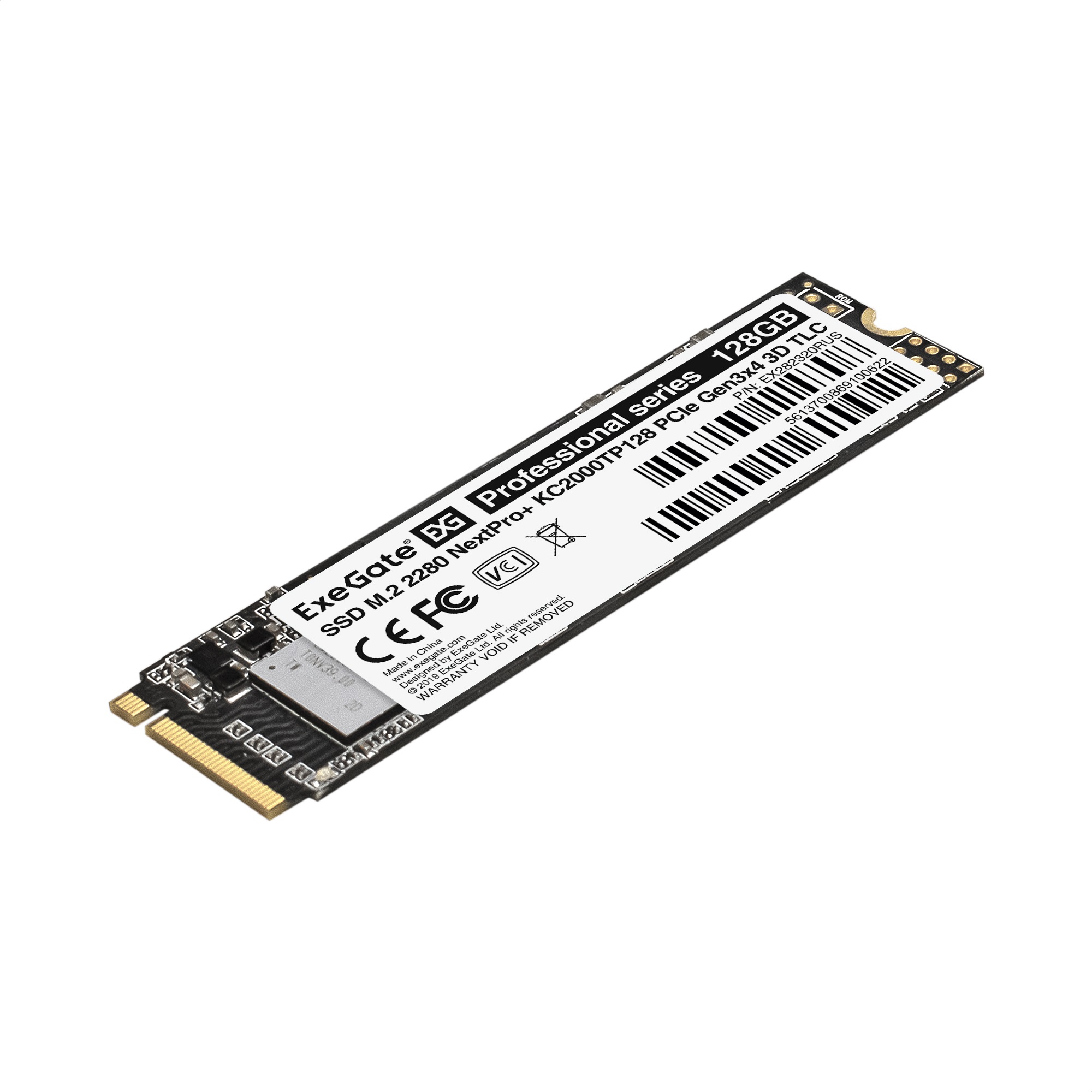 Накопитель SSD M.2 2280 128GB ExeGate NextPro+ KC2000TP128 (PCIe Gen3x4, NVMe, 22x80mm, 3D TLC)