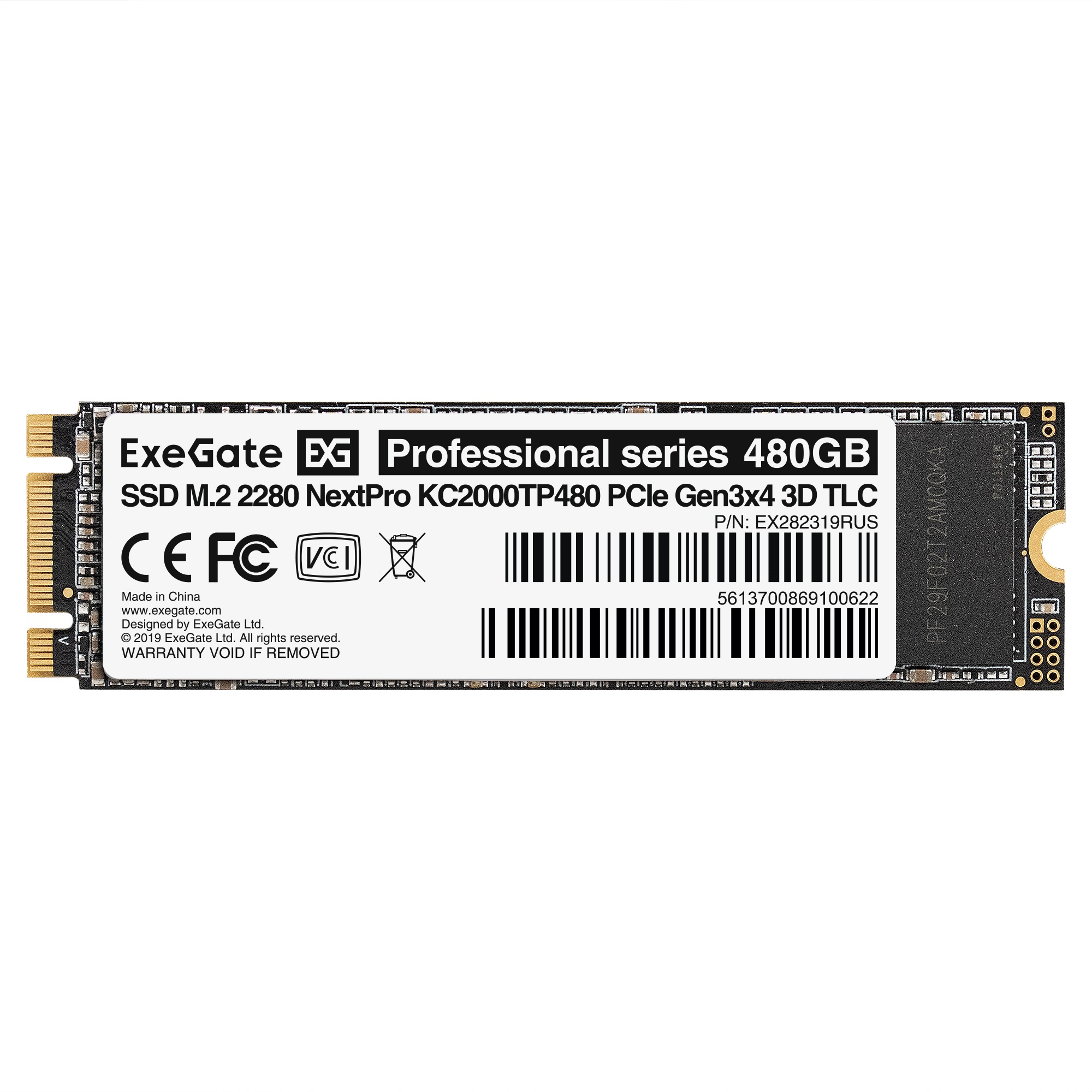 Накопитель SSD M.2 2280 480GB ExeGate NextPro KC2000TP480 (PCIe Gen3x4, NVMe, 22x80mm, 3D TLC)