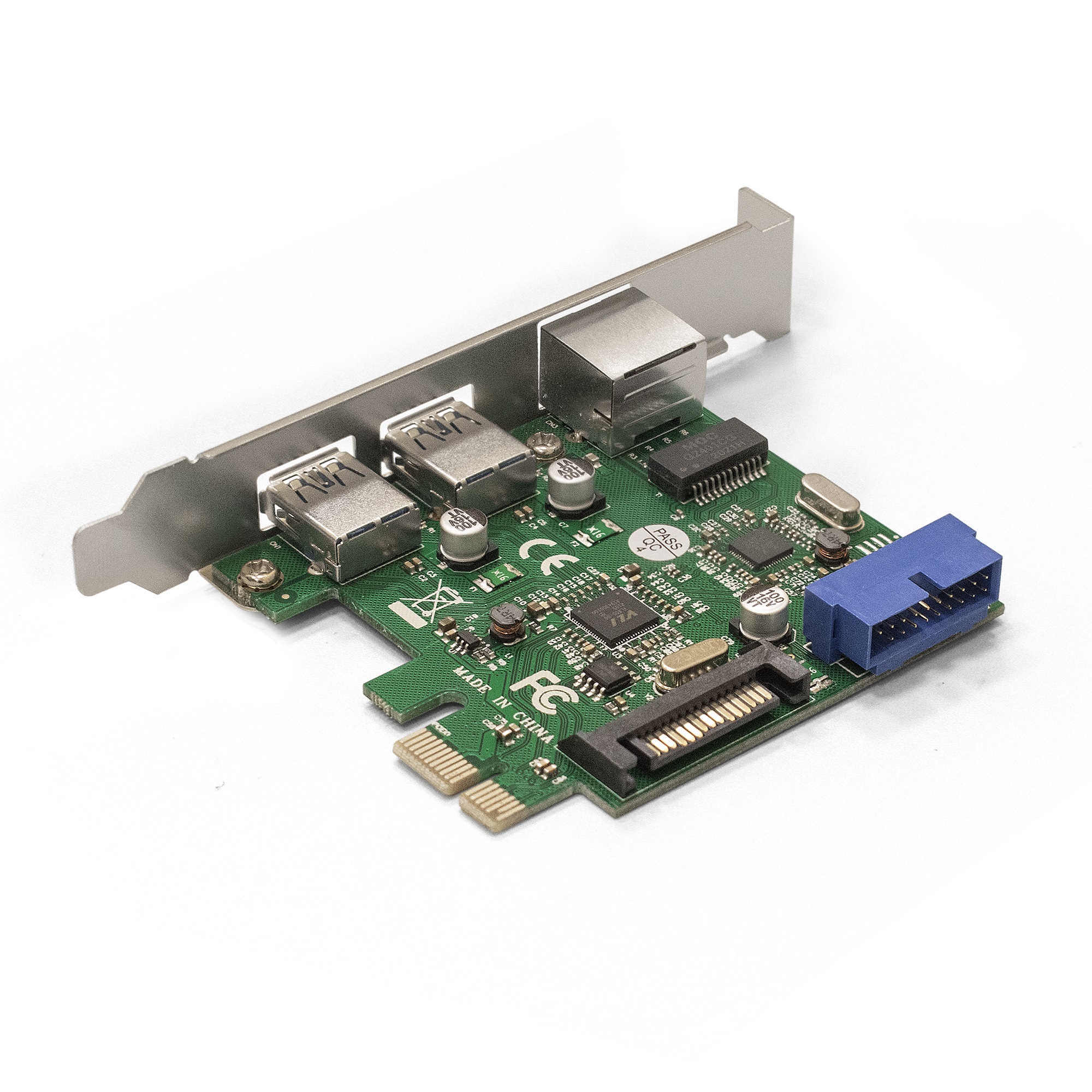Контроллер сетевой ExeGate EXE-362 (PCI-E x1 v2.0, LAN UTP 1000Mbps + 2*USB3.0 ext. + 1*19pin int. (внутренние коннекторы для подключения 2*USB3.0 портов на корпусе), разъем доп.питания, Chipset VL805 + RTL8153B)
