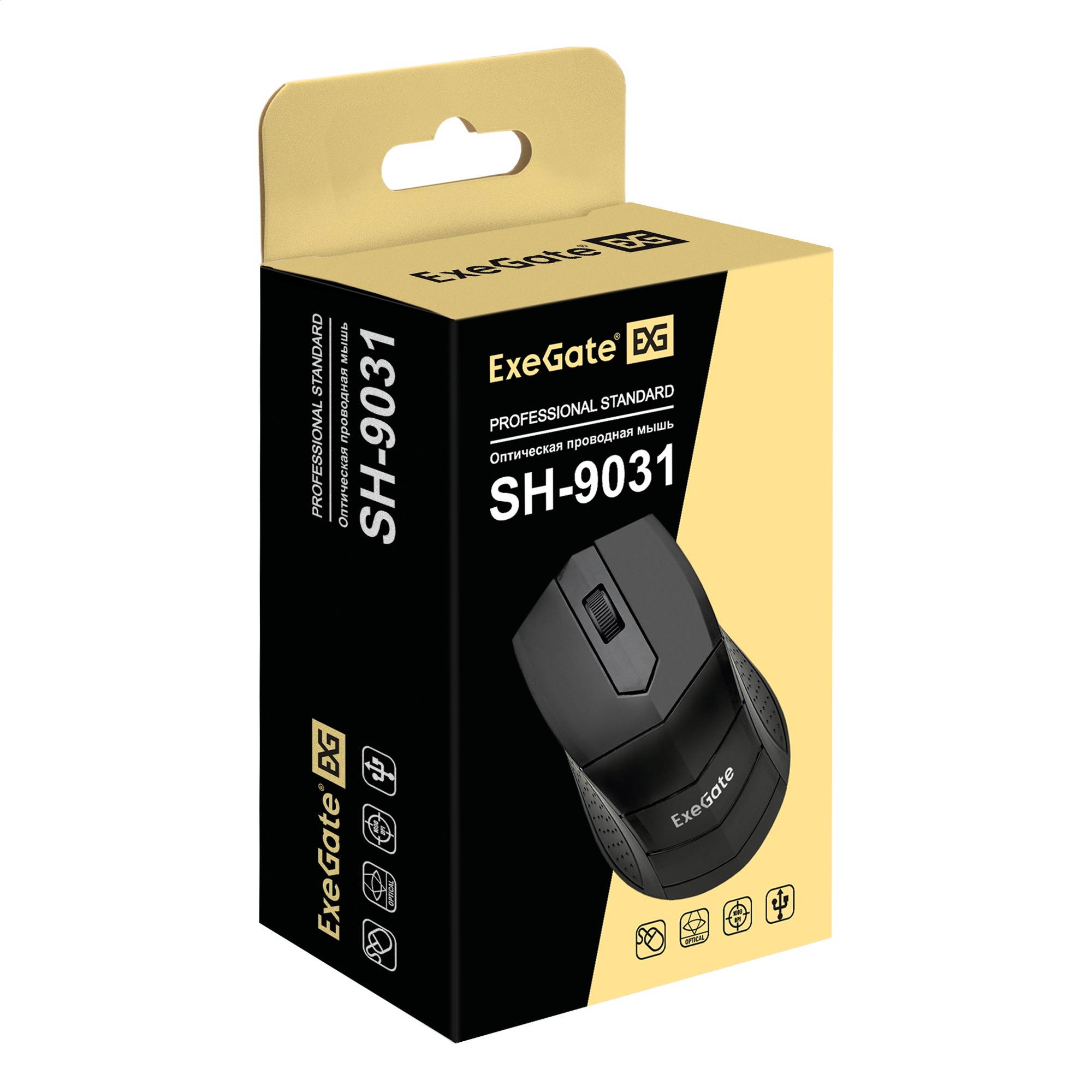 Мышь ExeGate Professional Standard SH-9031 (USB, оптическая, 1000dpi, 3D, 3 кнопки и колесо прокрутки, длина кабеля 1,35м, черная, Color Box)