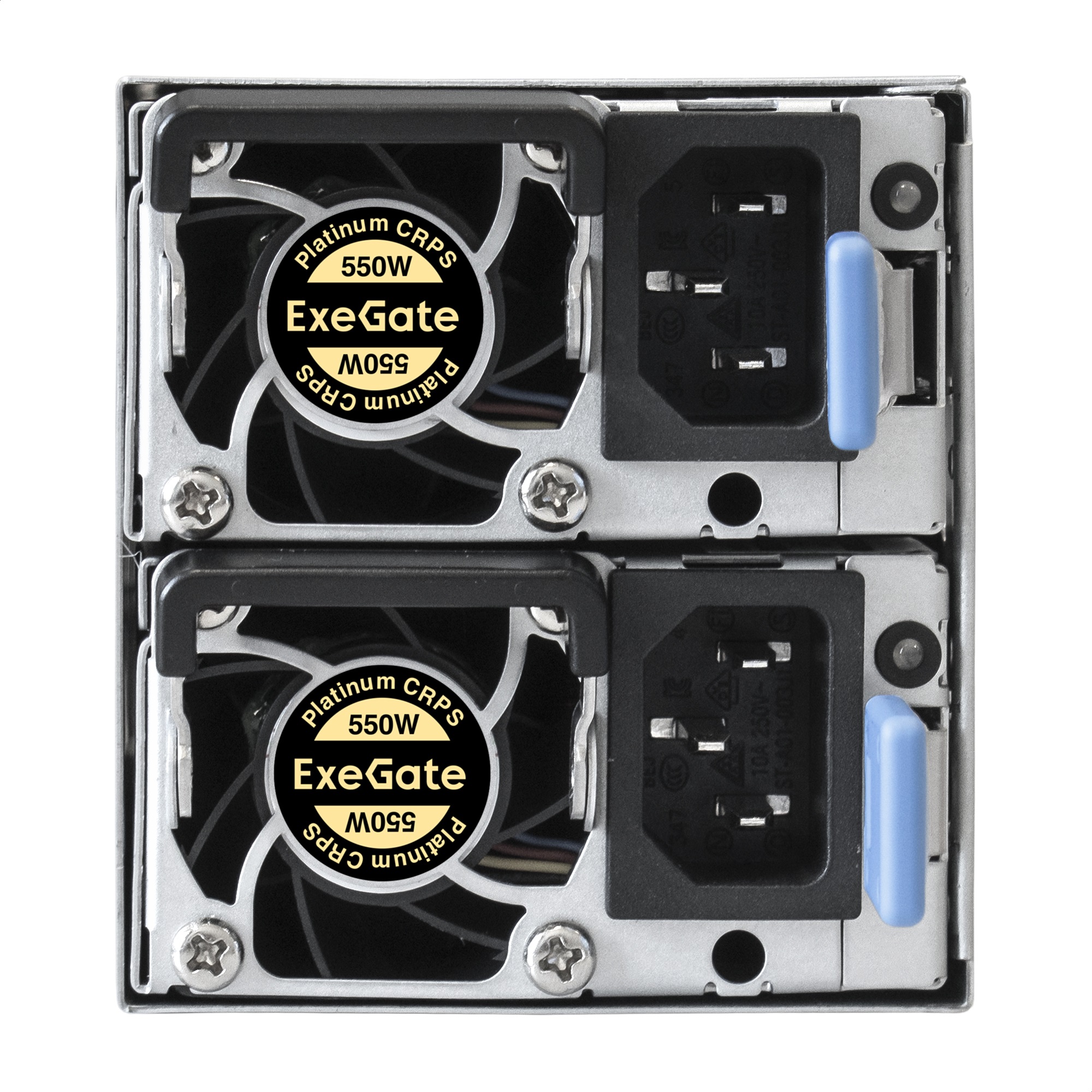 Серверный БП с резервированием 2U Redundant 2x550W ExeGate Industrial-RTS550 (APFC, КПД 94% (80 PLUS Platinum), 4 cm fan, 24pin, 2x(4+4)pin, 2PCIe, 2SATA, 6IDE, Cable Management)
