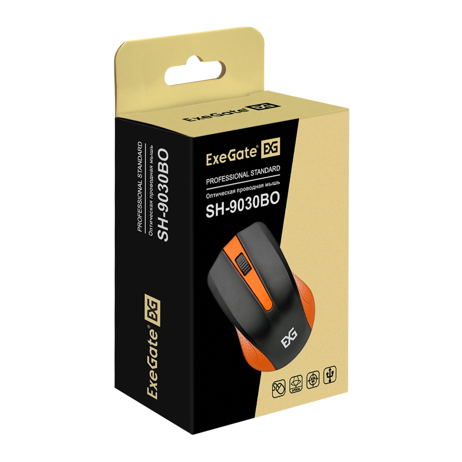 Мышь ExeGate Professional Standard SH-9030BO (USB, оптическая, 1200dpi, 3D, 3 кнопки и колесо прокрутки, длина кабеля 1,35м, черная, Color Box)