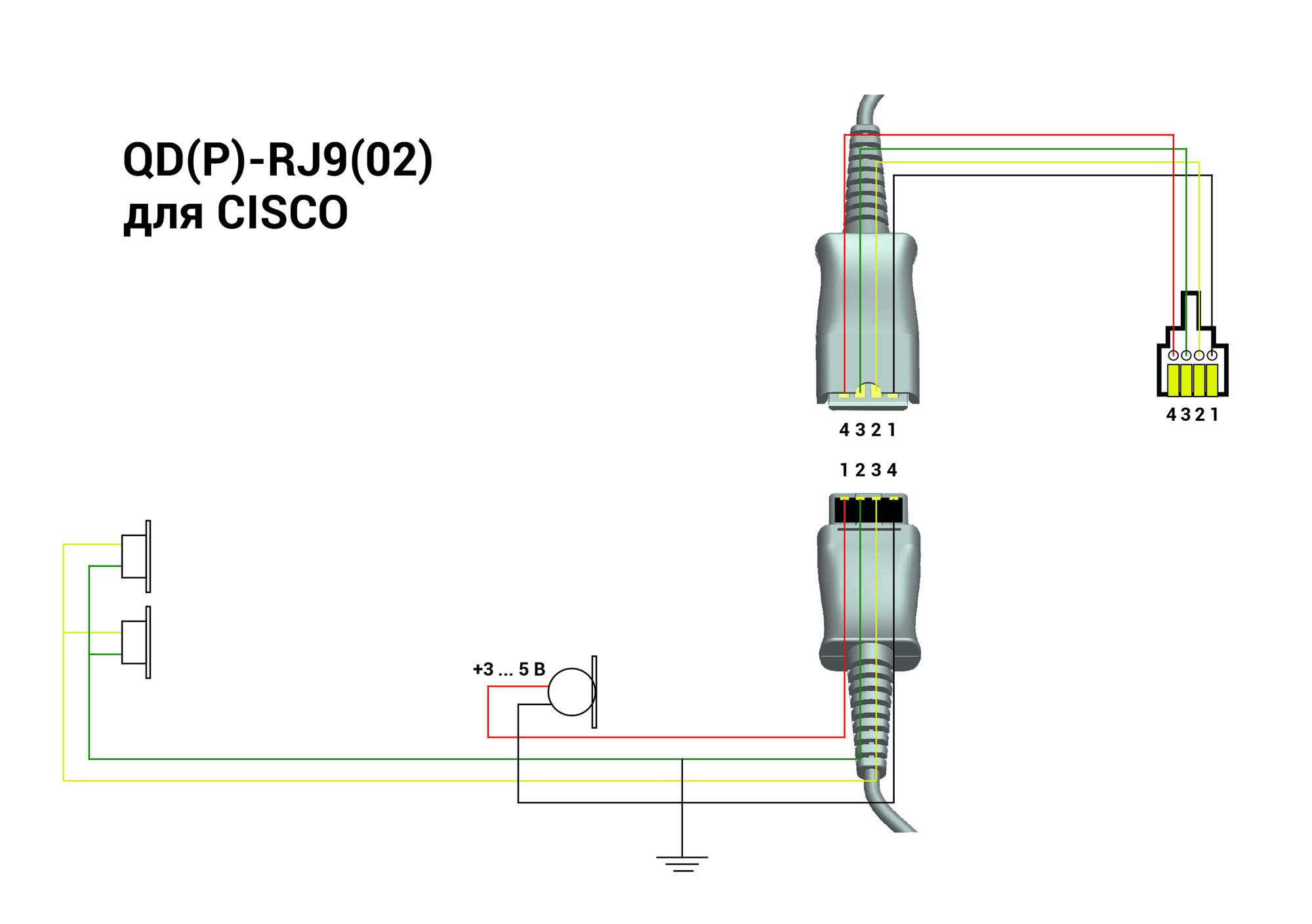 Шнур-переходник VT QD(P)-RJ9(02)