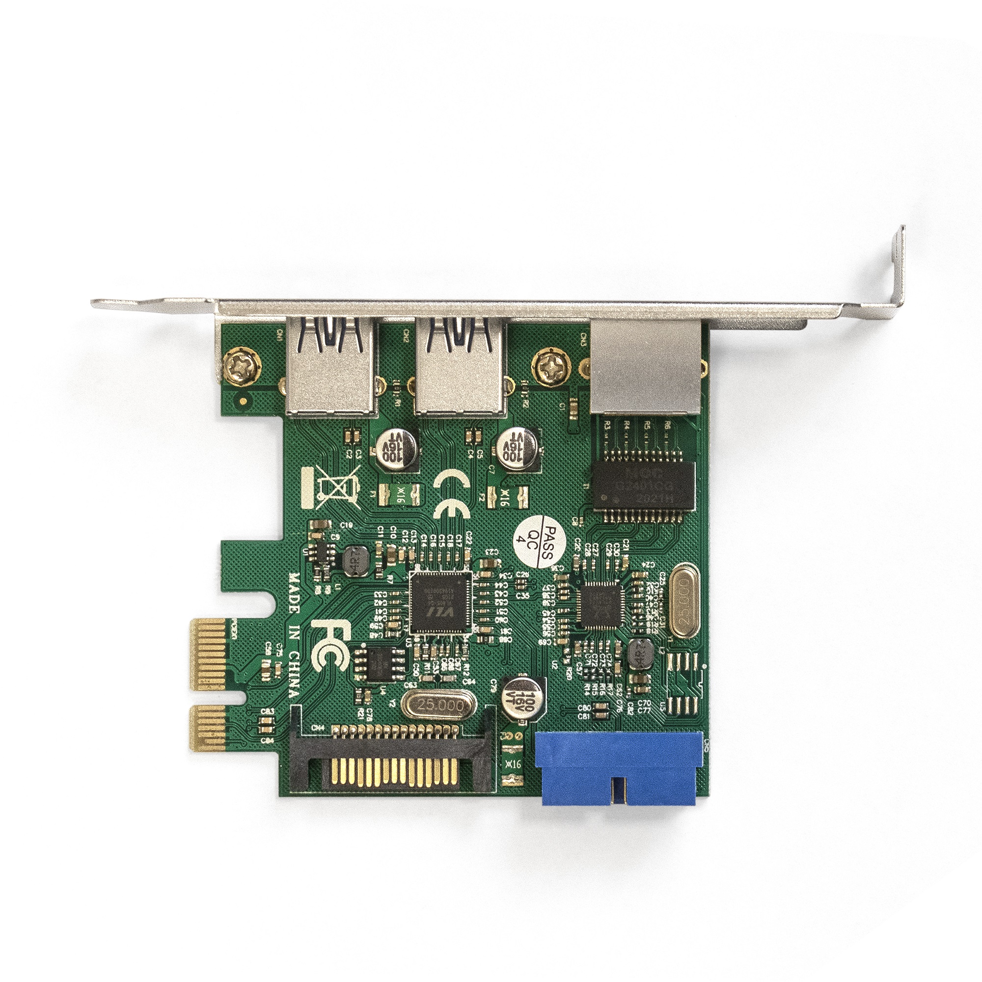 Контроллер сетевой ExeGate EXE-362 (PCI-E x1 v2.0, LAN UTP 1000Mbps + 2*USB3.0 ext. + 1*19pin int. (внутренние коннекторы для подключения 2*USB3.0 портов на корпусе), разъем доп.питания, Chipset VL805 + RTL8153B)