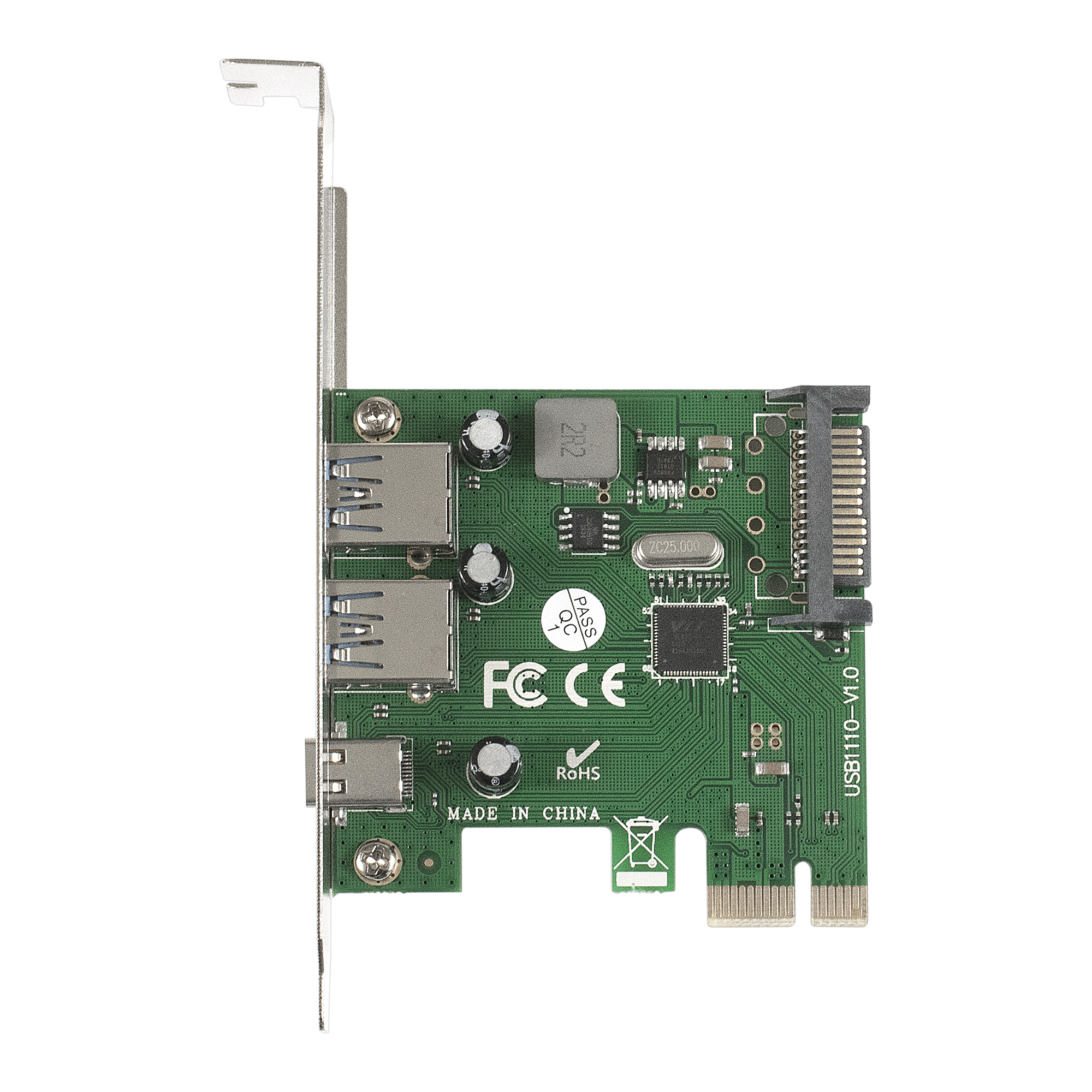 Контроллер ExeGate EXE-323 (PCI-E x1 v2.0, 2*USB3.0 ext. + 1*Type-C, разъем доп.питания, VIA Labs Chipset VL805)