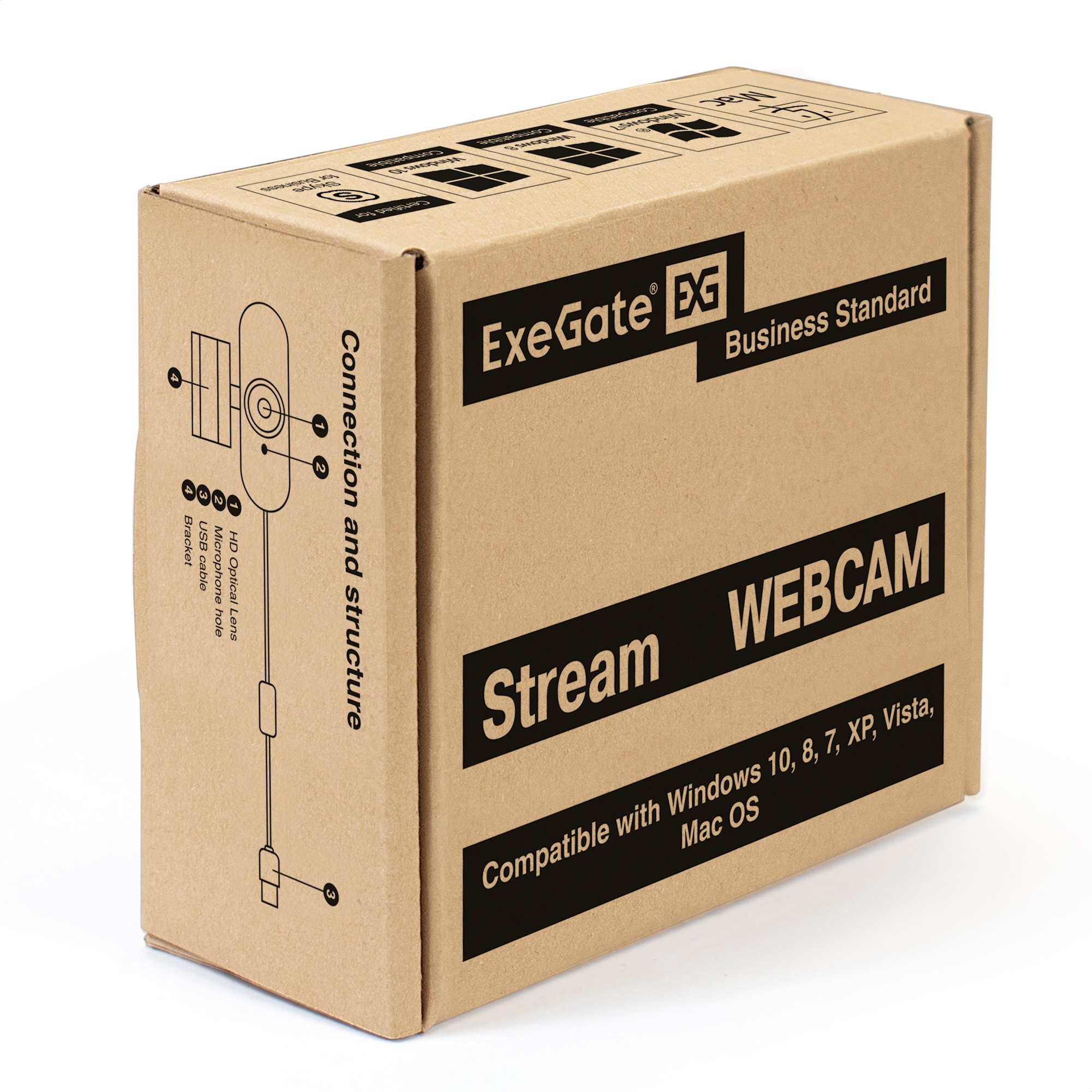 Веб-камера ExeGate Stream C925 Full HD T-Tripod (матрица 1/3" 2 Мп, 1920х1080, 1080P, 30fps, 4-линзовый объектив, фиксированный фокус, USB, микрофон с шумоподавлением, универсальное крепление, телескопический штатив Tripod Tele Ball, кабель 1,5 м, поддерж